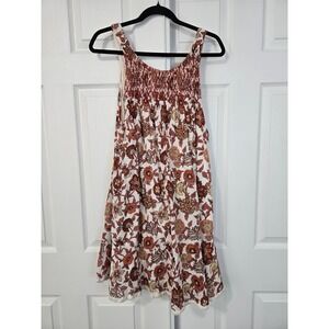 Free People Floral Smocked Mini Dress Rust Orange Boho Sleeveless Pockets S